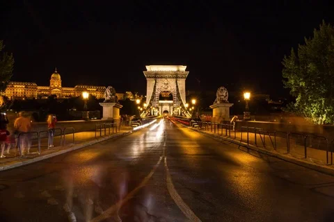 Timelapse of Chain Bridge traffic at night Stock Footage 82968403