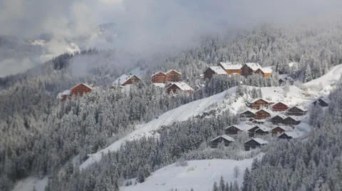 Timelapse chalets in ski resort Stock Footage 35196666