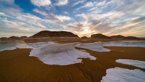 Timelapse of chalk rocks in the White Desert at sunset. Egypt, Baharia Stock Footage 245197177