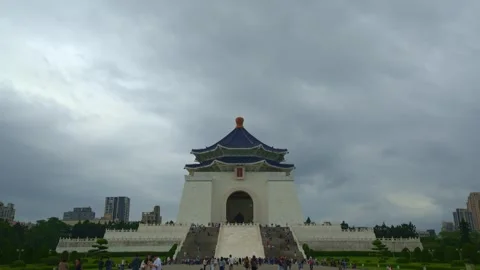 Timelapse of Chiang Kai-shek Memorial Hall in cloudy day, Taipei, Taiwan - 4k Stock Footage 293872341