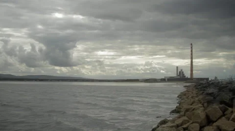 Timelapse of chimneys by the sea in cloudy day Stock-Footage 37665037