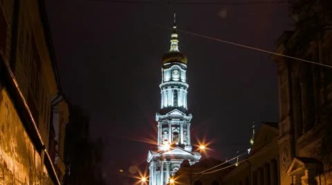 Timelapse of the church in the night Stock Footage 14229322