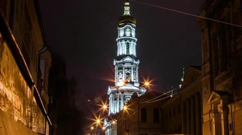 Timelapse of the church in the night Stock Footage 14229493