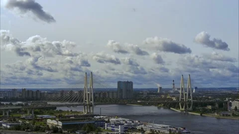 Timelapse of the city cable-Stayed bridge Stock Footage 143334355