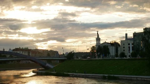 Timelapse city centre river Stock Footage 80984060