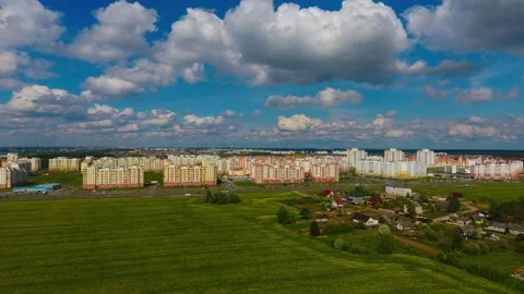 Timelapse city with clouds drone view Видео 155299178