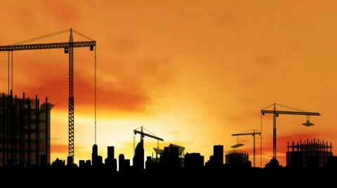 Timelapse of city construction at sunset. HD720p. Stock Footage