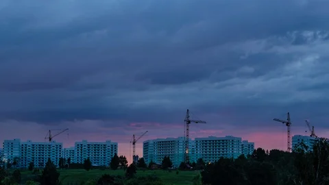 TimeLapse. City landscape. The setting sun, beautiful clouds, against the Video stock 93948070