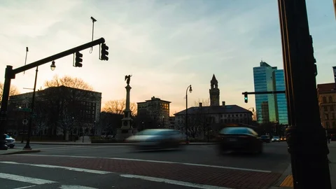 Timelapse of City Park at Sunset Stock Footage 124147377