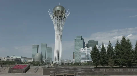 Timelapse of city square and Bayterek tower Stock Footage 59559740