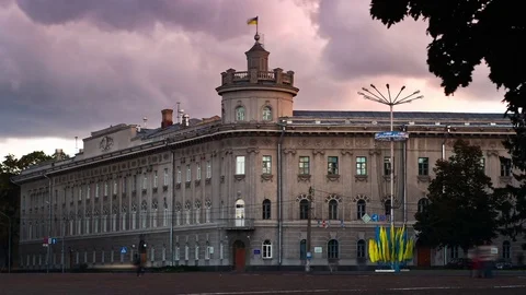 Timelapse of City square, building with a tower, City Administration 動画素材 73924291