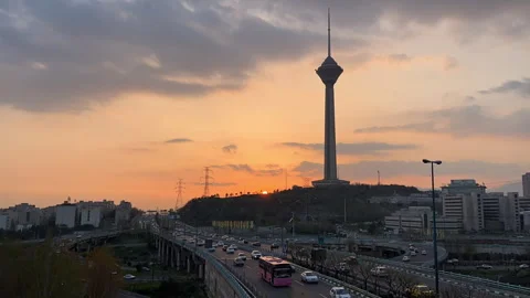 Timelapse of the city of Tehran during the sunset Stock Footage 335938427