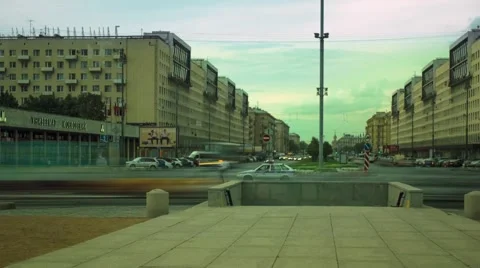 Timelapse city traffic circular motion transport traffic jam speed  clouds shine 스톡 동영상 54250608