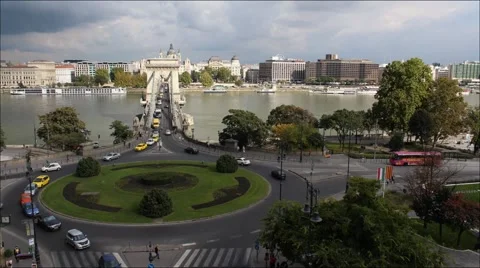 Timelapse cityscape of the Chain Bridge in Budapest, Hunary. (without CC) Stock Footage 45643510