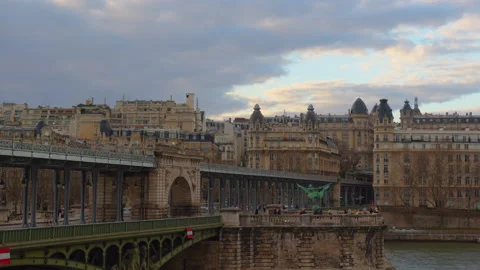 Timelapse of the cityscape in Paris near the Eiffel Tower and the Seine river Stock Footage 236993222