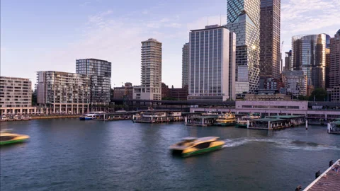 Timelapse clip of ferries arriving and departing the ferry terminal in Sydney Stock Footage 339267902