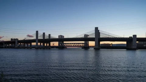 Timelapse clip of the Q bridge at dusk. Stock Footage 221769836
