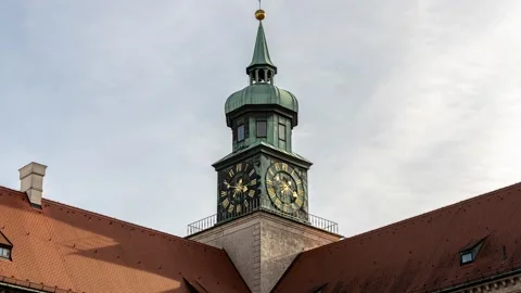 Timelapse of clock tower, Munich, Germany 4K Stock-Footage 222924634