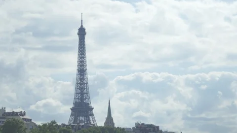 Timelapse close up of clouds moving behind Eiffel Tower, Paris. 4K Stock Footage 86606205