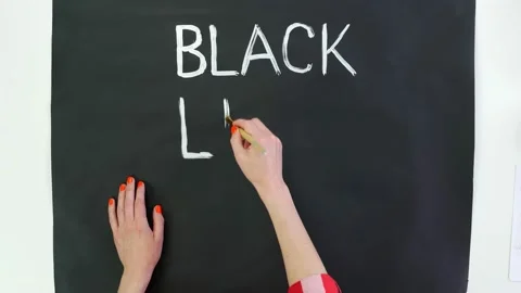 Timelapse. close-up, hand writes slogan - Black Lives Matter - with brush, using Stock Footage 132003866