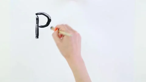 Timelapse. close-up, hand writes slogan - Police Terror- with brush, using black Stock Footage 132004540