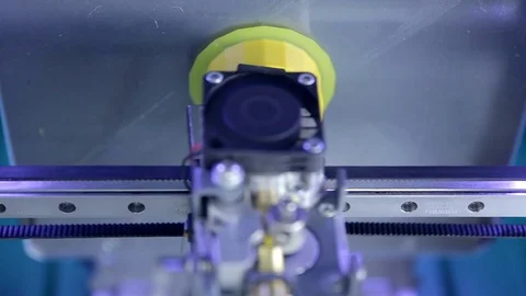 Timelapse. Close up. Three dimensional 3d printer printing plastic elements Stock Footage 71260663