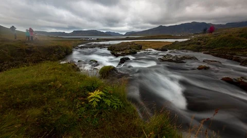 Timelapse close up  view of Dynjandi waterfall in Iceland at sunset Stock Footage 116182757