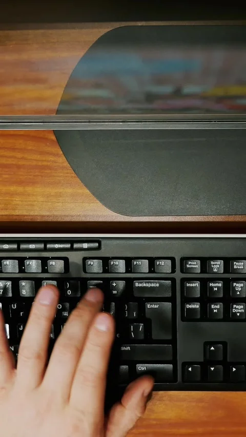 Timelapse, close-up, view from the top, men's hands typing on computer keyboard Stock Footage 316463813