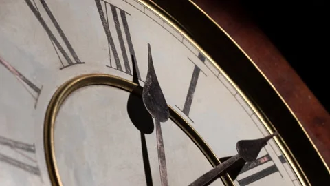 TIMELAPSE, CLOSE UP, ZOOM IN, an antique clock with roman numerals Stock Footage 145750766