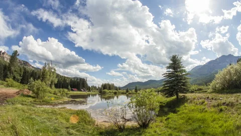 Timelapse of cloud movement over a lake in a valley Stock Footage 154945056