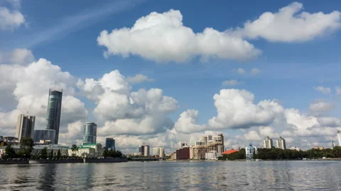Timelapse of cloud movement. Panorama of the sights of Yekaterinburg. Stock Footage 119237601