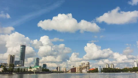 Timelapse of cloud movement. Panorama of the sights of Yekaterinburg. Stock Footage 129556802