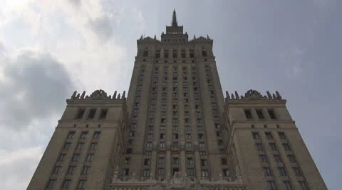 Timelapse cloud pass The Palace of Culture and Science building Warsaw Poland Stock Footage 10102338