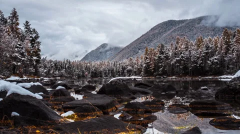 Timelapse Cloud Sky Above Rocky River Video stock 32246178