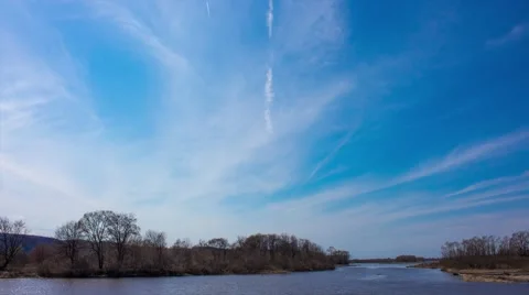 Timelapse clouds above the river Stock Footage 49879184
