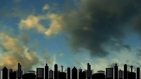 Timelapse clouds against high res cityscape scene Stock Footage 1181415