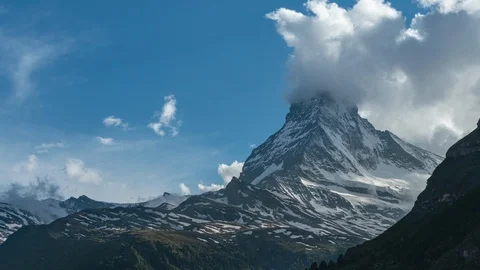 Timelapse of clouds and Matterhorn mountain at summer evening Stock Footage 122219672