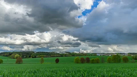 Timelapse of clouds and rain passing over Czech landscape Stock Footage 154504759