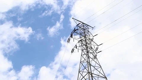  Timelapse - clouds blowing behind electrical tower Stock Footage 81756303