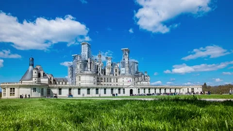 Timelapse of clouds on Chambord's castle in Centre-Val de Loire Stock Footage 239095889