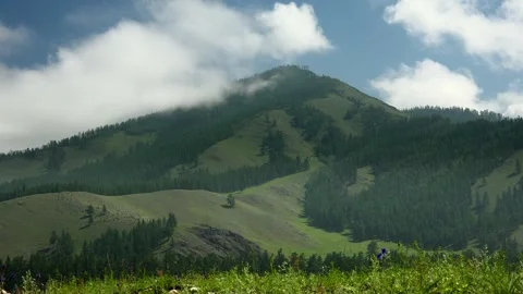 Timelapse clouds drift over empty Mongolian grasslands - Open Sky and No People Stock Footage 339716764