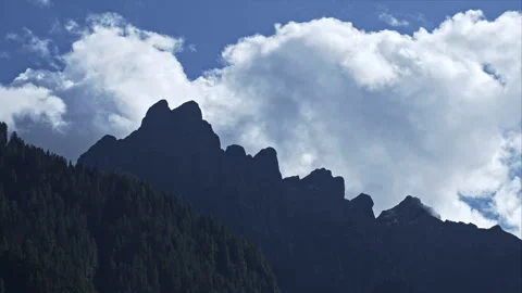 Timelapse Clouds Drifting Over Jagged Mountain Ridge and Forest Stock Footage 327171466