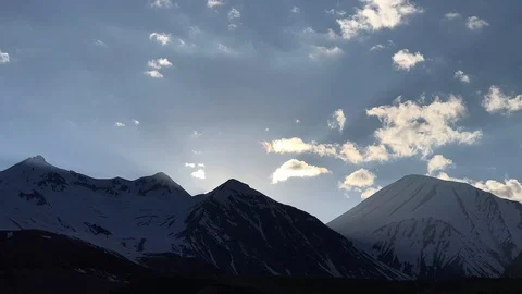 Timelapse clouds float across over mountains at sunset, Georgia, Caucasus. Stock Footage 115531148