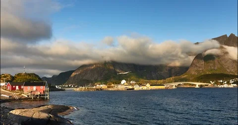 Timelapse, clouds float over the sea and mountains Stock Footage 122719867