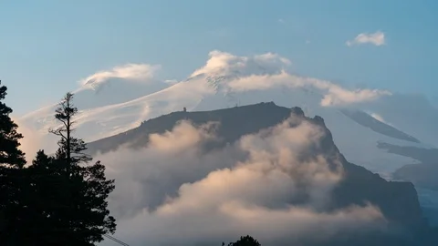 Timelapse of clouds floating over the mountains. Caucasus, Russia, the Elbrus Stock Footage 119962842