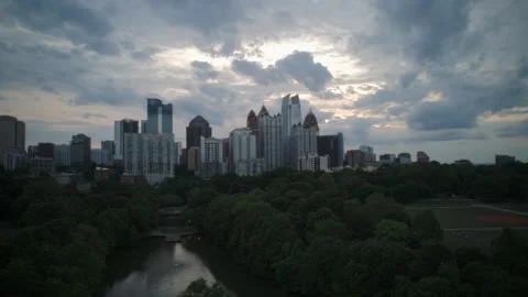 Timelapse of Clouds Flowing over City and Beautiful Park (Midtown, Atlanta) Stock Footage 293653604