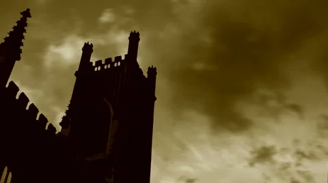 Timelapse clouds flowing past derelict church steeple Stock Footage 1181429
