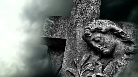 Timelapse clouds flowing past graveyard statue Stock Footage 10608607