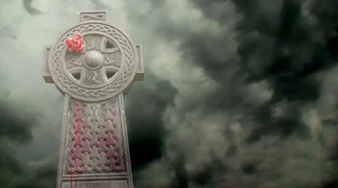 Timelapse clouds flowing past graveyard statue Stock Footage 10709548