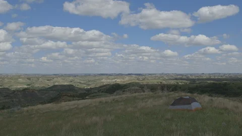 Timelapse Clouds Flying Over Solo Tent Badlands Landscape North Dakota Stock Footage 121639561